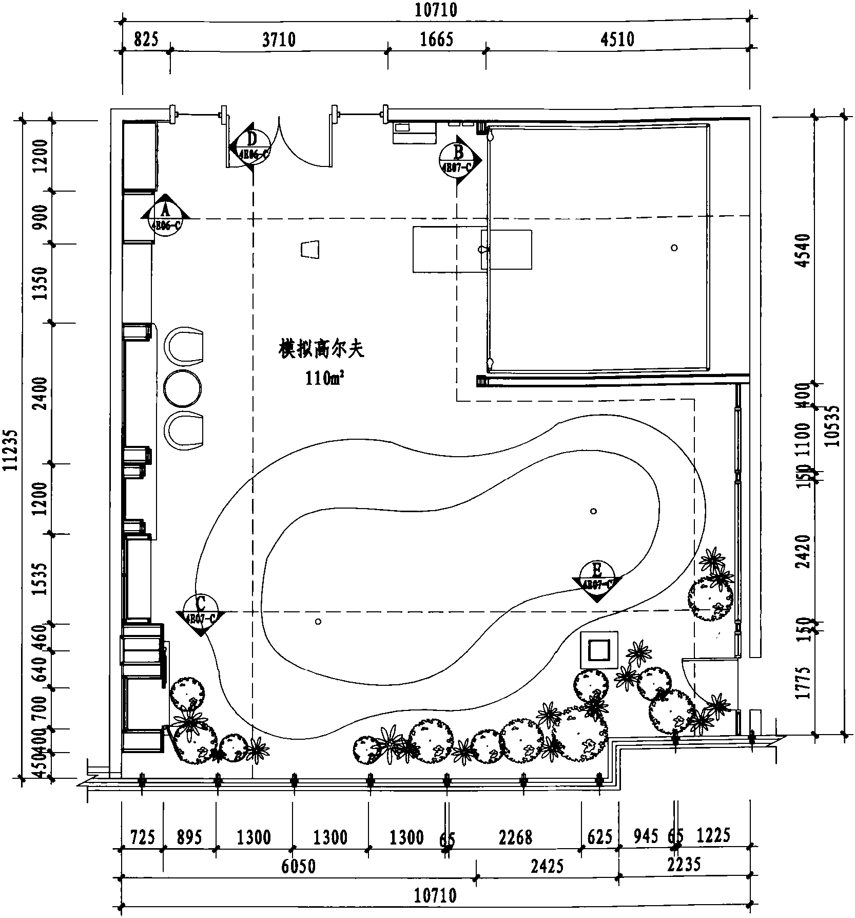 四层模拟高尔夫室平面布置图 1:100